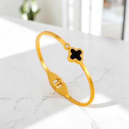 Bracelet fleur noir et strass